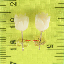 Load image into Gallery viewer, 1300351-14k-Yellow-Gold-Hand-Carved-Rose-Genuine-Peach-Coral-Stud-Earrings