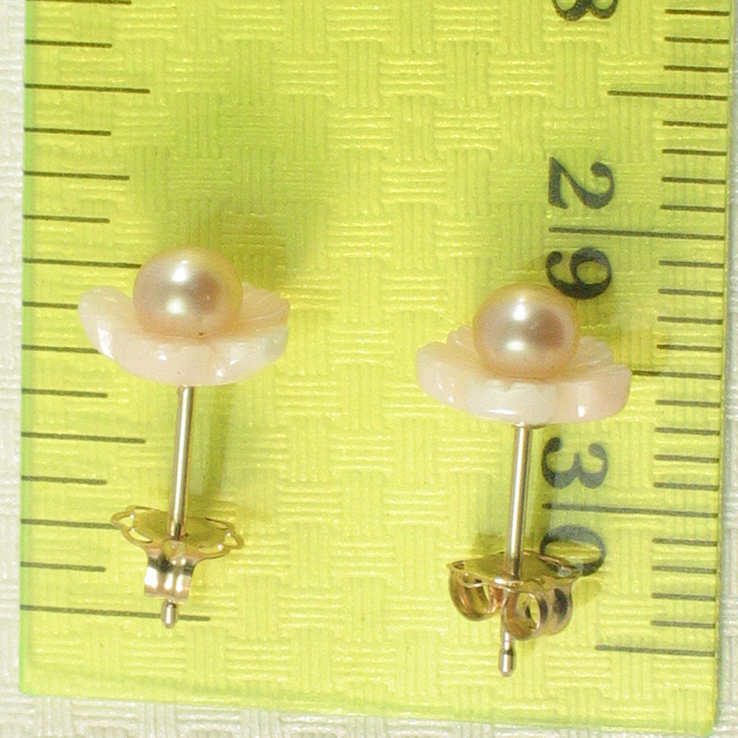 1300361-Natural-Angel-Skin-Coral-Carved-Flower-Pearl-14K-Yellow-Gold-Earrings