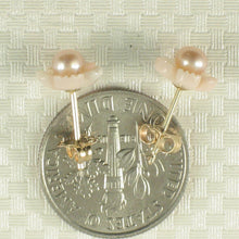 Load image into Gallery viewer, 1300361-Natural-Angel-Skin-Coral-Carved-Flower-Pearl-14K-Yellow-Gold-Earrings