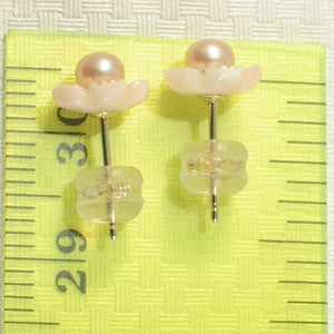1300361-Natural-Angel-Skin-Coral-Carved-Flower-Pearl-14K-Yellow-Gold-Earrings