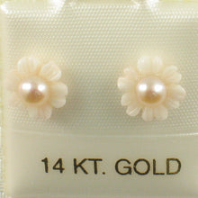 Load image into Gallery viewer, 1300367-Natural-Angel-Skin-Coral-Carved-Flower-Pearl-14K-White-Gold-Earrings