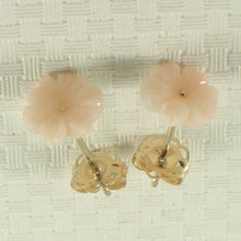 Load image into Gallery viewer, 1300381-Natural-Angel-Skin-Coral-Carved-Flower-14K-Yellow-Gold-Stud-Earrings