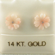 Load image into Gallery viewer, 1300386-Natural-Angel-Skin-Coral-Carved-Flower-14K-White-Gold-Stud-Earrings