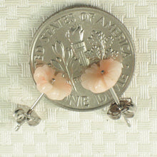 Load image into Gallery viewer, 1300386-Natural-Angel-Skin-Coral-Carved-Flower-14K-White-Gold-Stud-Earrings