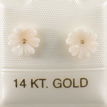 Load image into Gallery viewer, 1300391-Natural-Pale-Pink-Coral-Carved-Flower-14K-Yellow-Gold-Stud-Earrings