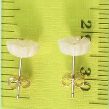 Load image into Gallery viewer, 1300391-Natural-Pale-Pink-Coral-Carved-Flower-14K-Yellow-Gold-Stud-Earrings