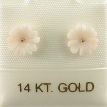 Load image into Gallery viewer, 1300396-14K-White-Gold-Natural-Pale-Pink-Coral-Carved-Flower-Stud-Earrings