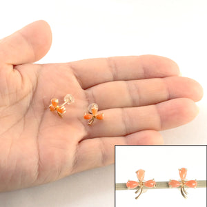 1300410-Real-14k-Solid-Gold-Natural-Pink-Coral-Flower-Stud-Earrings