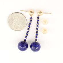 Load image into Gallery viewer, 1300431-Lapis-14K-Yellow-Gold-Dangling-Post-Earrings