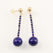 Load image into Gallery viewer, 1300431-Lapis-14K-Yellow-Gold-Dangling-Post-Earrings