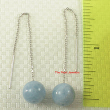 Load image into Gallery viewer, 1300825-14k-White-Gold-Threader-Chain-Aquamarine-Bead-Dangle-Earrings