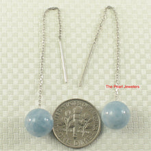 Load image into Gallery viewer, 1300825-14k-White-Gold-Threader-Chain-Aquamarine-Bead-Dangle-Earrings