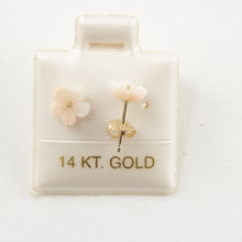 Load image into Gallery viewer, 1300480-14K-Yellow-Gold-Natural-Angel-Skin-Coral-Carved-Flower-Stud-Earrings