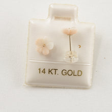 Load image into Gallery viewer, 1300480-14K-Yellow-Gold-Natural-Angel-Skin-Coral-Carved-Flower-Stud-Earrings
