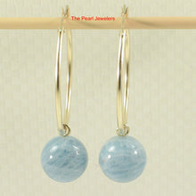 Load image into Gallery viewer, 1300590-14k-Yellow-Gold-Hoop-10mm-Blue-Aquamarine-Dangle-Earrings