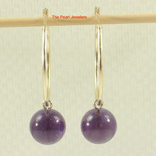Load image into Gallery viewer, 1300593-14k-Yellow-Gold-Hoop-Purple-Amethyst-Dangle-Earrings