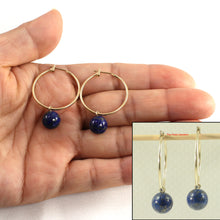 Load image into Gallery viewer, 1300594-Real-14k-Yellow-Gold-Hoop-Blue-Lapis-Dangle-Earrings