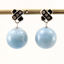 Load image into Gallery viewer, 1300605-14k-White-Gold-Diamonds-Aquamarine-Dangle-Stud-Earrings