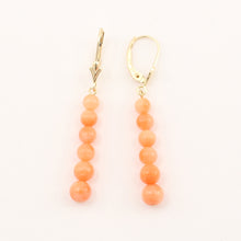 Load image into Gallery viewer, 1300624-Pink-Coral-Beads-14K-Yellow-Gold-Leverback-Earrings