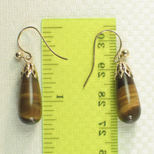 Load image into Gallery viewer, 1301631-14k-Yellow-Gold-Fish-Hook-Gold-Ball-Cups-Brow-Tiger-Eye-Dangle-Earrings
