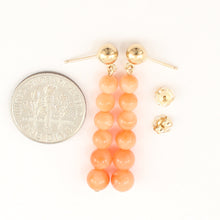 Load image into Gallery viewer, 1300644-Pink-Coral-Beads-14K-Yellow-Gold-Leverback-Earrings