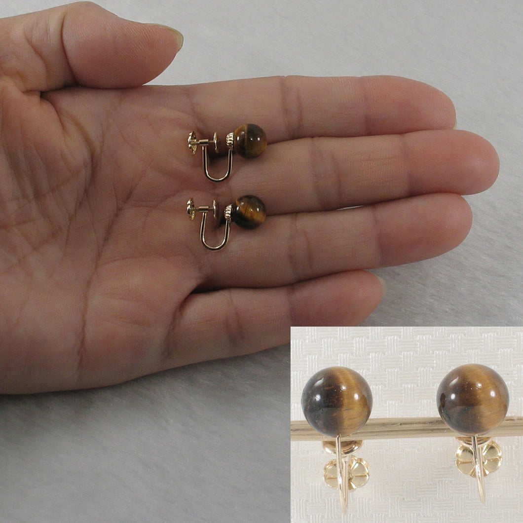 1300720-Brown-Tiger-Eye-14kt-Yellow-Gold-Non-Pierced-French-Screw-Back-Earrings