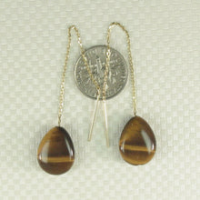 Load image into Gallery viewer, 1302820-14k-Yellow-Gold-Threader-Chain-Raindrop-Brown-Tiger-Eye-Dangle-Earrings