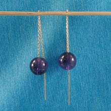 Load image into Gallery viewer, 1300821-14k-Yellow-Solid-Gold-Threader-Chain-Amethyst-Bead-Dangle-Earrings