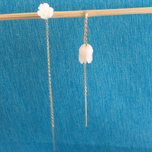 Load image into Gallery viewer, 1300824-14k-Solid-Gold-Threader-Chain-Genuine-Pale-Pink-Coral-Dangle-Earrings