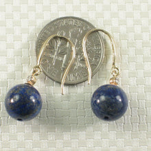 Load image into Gallery viewer, 1300920-14k-Yellow-Gold-Sparkling-Diamond-Blue-Lapis-Lazuli-Hook-Earrings