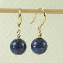 Load image into Gallery viewer, 1300920-14k-Yellow-Gold-Sparkling-Diamond-Blue-Lapis-Lazuli-Hook-Earrings