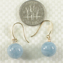 Load image into Gallery viewer, 1300924-14k-Yellow-Gold-Sparkling-Diamond-10mm-Aquamarine-Hook-Earrings