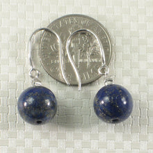 Load image into Gallery viewer, 1300925-14k-White-Gold-Sparkling-Diamond-Blue-Lapis-Lazuli-Hook-Earrings