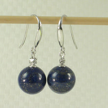 Load image into Gallery viewer, 1300925-14k-White-Gold-Sparkling-Diamond-Blue-Lapis-Lazuli-Hook-Earrings