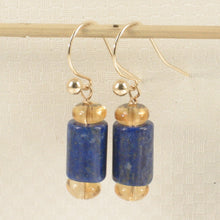 Load image into Gallery viewer, 1301020-Natural-Blue-Lapis-Tube-between-Citrine-14k-Yellow-Gold-Hook-Earrings