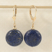 Load image into Gallery viewer, 1301070-14k-Yellow-Gold-Leverback-Natural-Gemstone-Blue-Lapis-Earrings