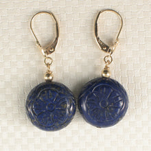 Load image into Gallery viewer, 1301070-14k-Yellow-Gold-Leverback-Natural-Gemstone-Blue-Lapis-Earrings