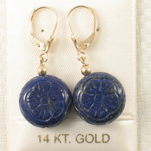 Load image into Gallery viewer, 1301070-14k-Yellow-Gold-Leverback-Natural-Gemstone-Blue-Lapis-Earrings