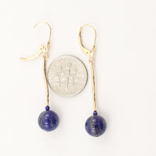 Load image into Gallery viewer, 1301121-14K-Yellow-Gold-Lapis-Dangling-Lever-Back-Earrings
