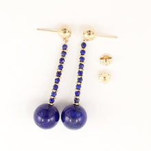 Load image into Gallery viewer, 1301431-Lapis-14K-Yellow-Gold-Dangling-Post-Earrings