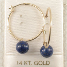 Load image into Gallery viewer, 1301594-14k-Yellow-Gold-Hoop-Blue-Lapis-Lazuli-Dangle-Earrings