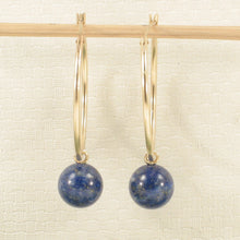 Load image into Gallery viewer, 1301594-14k-Yellow-Gold-Hoop-Blue-Lapis-Lazuli-Dangle-Earrings