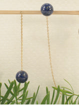 Load image into Gallery viewer, 1301823-14k-Yellow-Gold-Threader-Chain-Blue-Lapis-Lazuli-Gemstone-Earrings