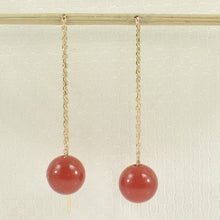 Load image into Gallery viewer, 1301824-14k-Yellow-Gold-Threader-Chain-Red-Carnelian-Gemstone-Dangle-Earrings