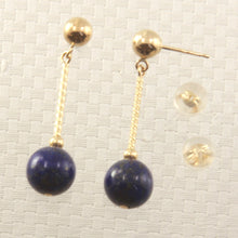 Load image into Gallery viewer, 1302174-14k-Gold-Ball-Twist-Tube-Lapis-Dangle-Earrings