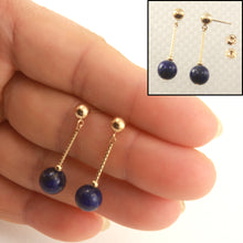 Load image into Gallery viewer, 1302174-14k-Gold-Ball-Twist-Tube-Lapis-Dangle-Earrings