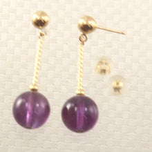 Load image into Gallery viewer, 1305004-14k-Gold-Ball-Twist-Tube-Amethyst-Dangle-Earrings