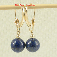 Load image into Gallery viewer, 1310022-14k-Yellow-Gold-Leverback-Blue-Lapis-Lazuli-Bead-Dangle-Earrings