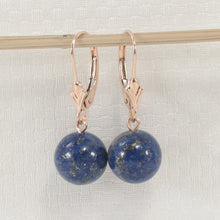 Load image into Gallery viewer, 1310044-14k-Rose-Solid-Gold-Leverback-Lapis-Bead-Dangle-Earrings
