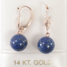 Load image into Gallery viewer, 1310044-14k-Rose-Solid-Gold-Leverback-Lapis-Bead-Dangle-Earrings